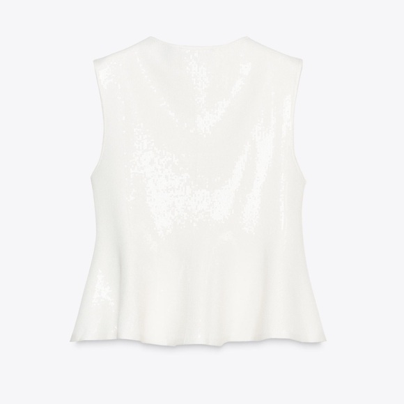 *NEW* ZARA WHITE ALL OVER SEQUIN PEPLUM TANK TOP SMALL - Picture 2 of 10